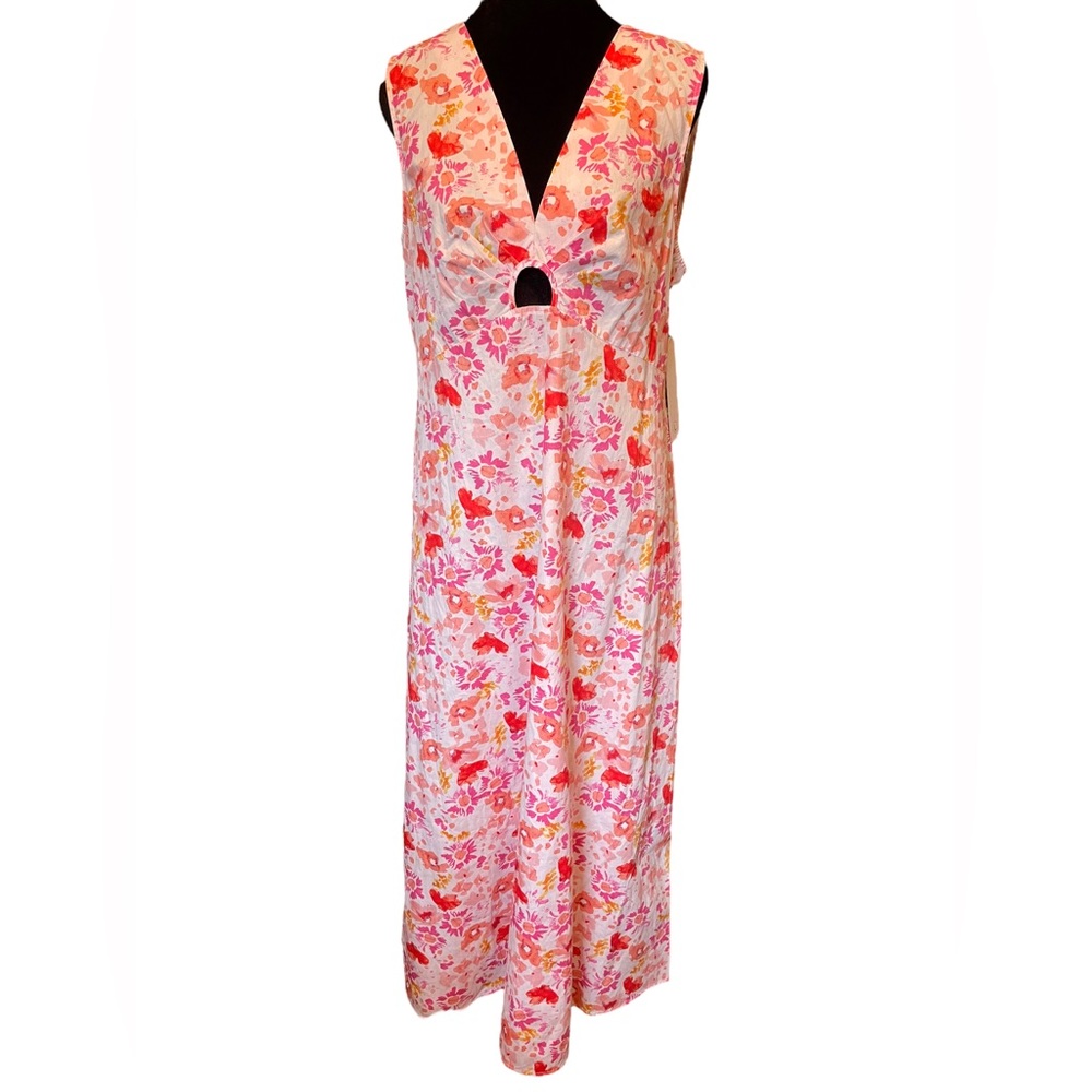 NEW Chloe + Rene White Pink Boho Hippie Earthy Preppy Artsy Floral Maxi Dress - Picture 1 of 7